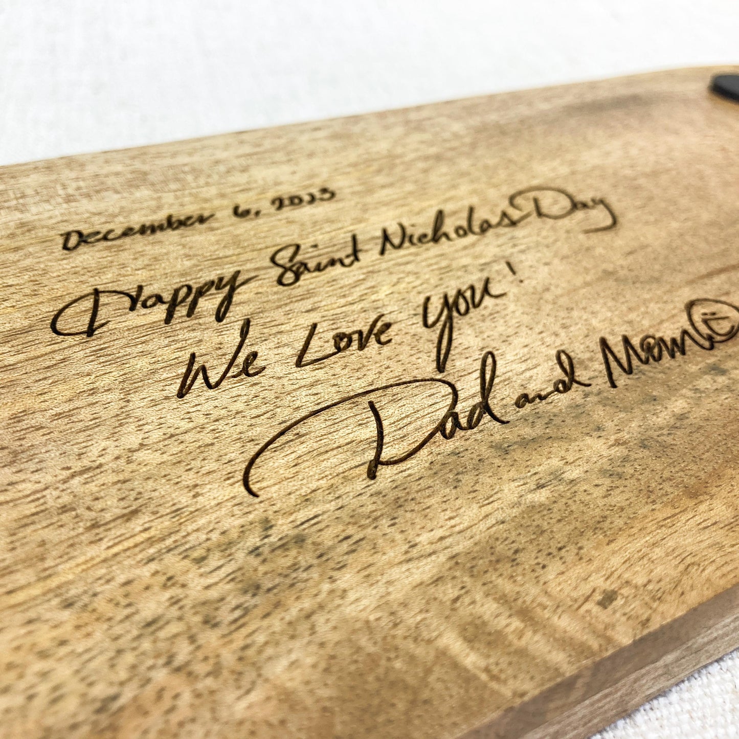Custom Engraved Wooden Keeper Tray with Monogram and Handwritten Message