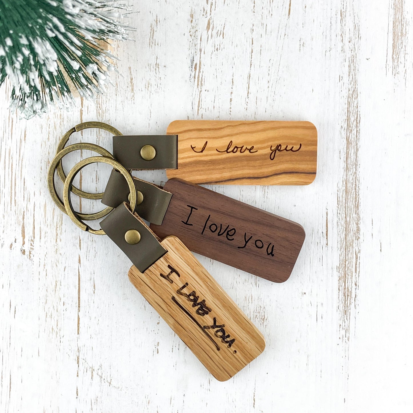 Custom Engraved Handwritten "I Love You" Wooden Keychain
