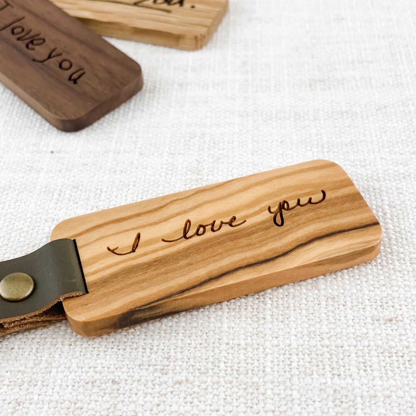 Custom Engraved Handwritten "I Love You" Wooden Keychain