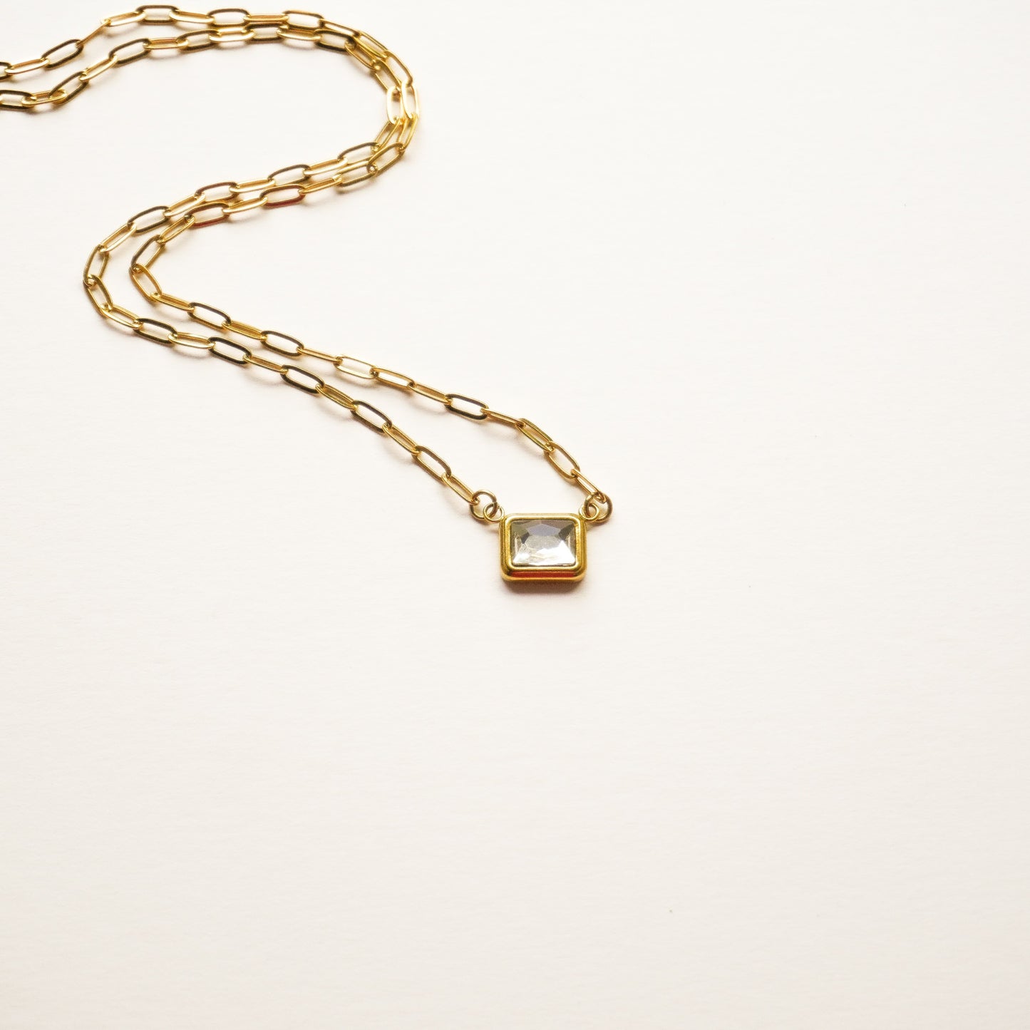 Personalized 18k PVD Cubic Zirconia Pendant Paperclip Necklace in gold