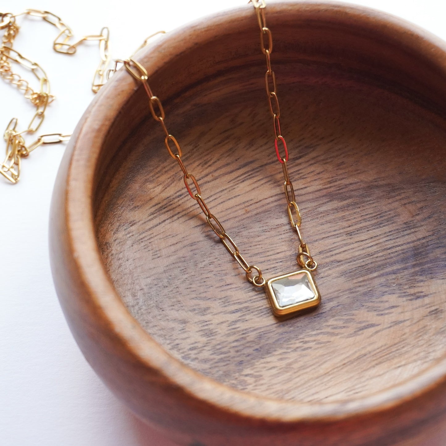 Personalized 18k PVD Crystal Pendant Paperclip Necklace in gold