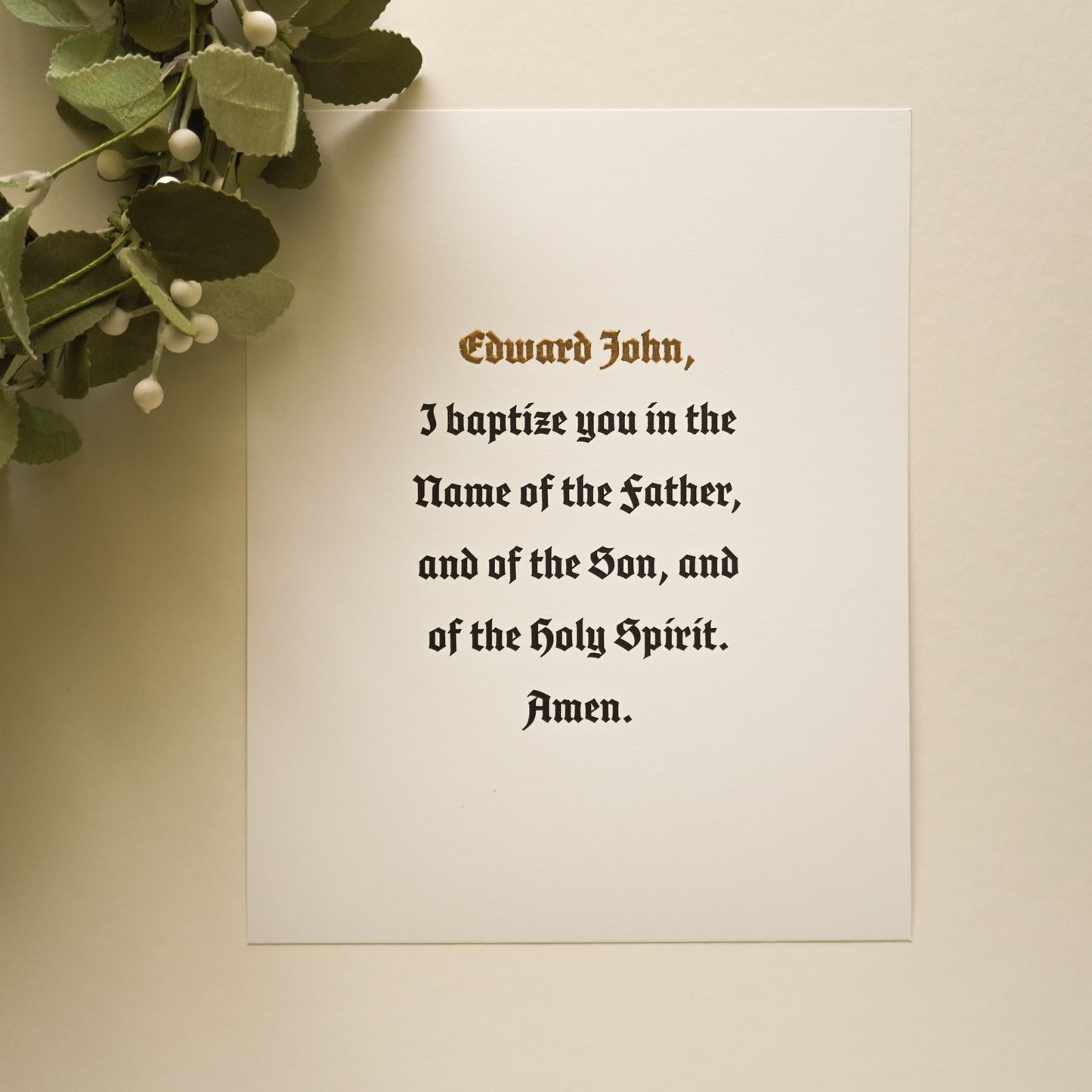 Personalized Baptism Keepsake Print with 24k Gold Leaf