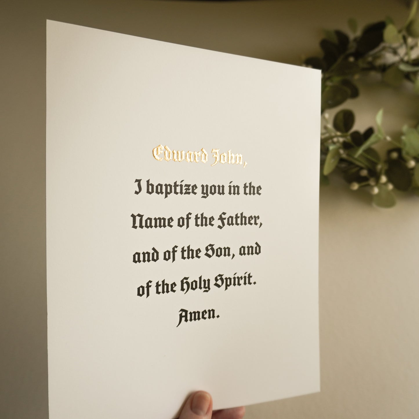 Personalized Baptism Keepsake Print with 24k Gold Leaf