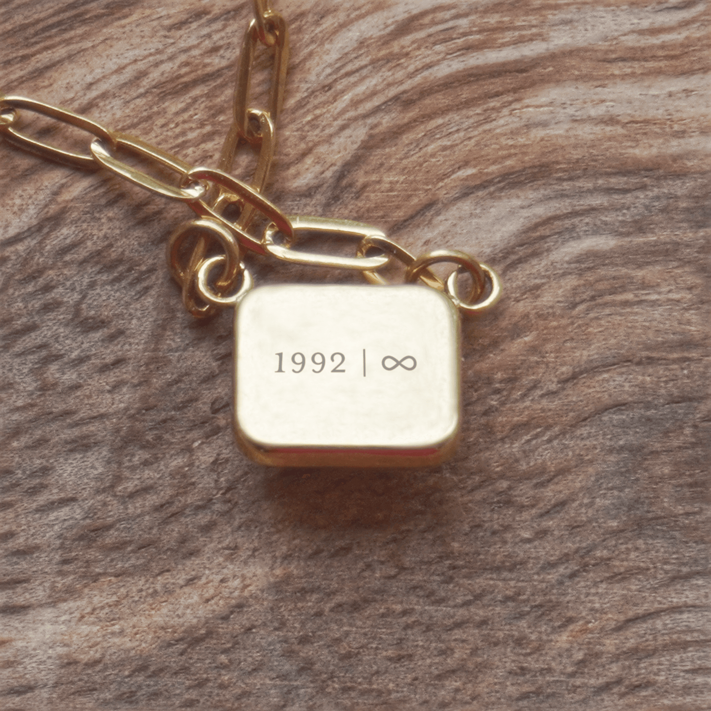 Custom engraved 18k pvd crystal pendant in gold with 18-inch paperclip necklace