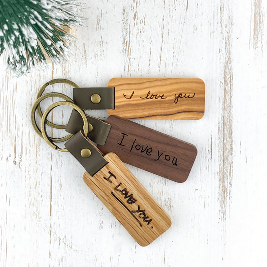 Custom Engraved Handwritten "I Love You" Wooden Keychain
