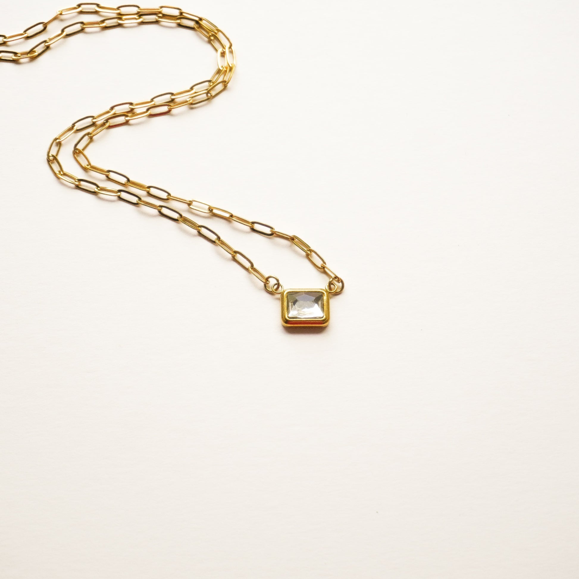 Personalized 18k PVD Cubic Zirconia Pendant Paperclip Necklace in gold