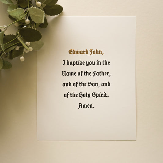 Personalized Baptism Keepsake Print with 24k Gold Leaf
