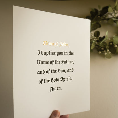 Personalized Baptism Keepsake Print with 24k Gold Leaf