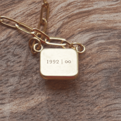 Custom engraved 18k pvd crystal pendant in gold with 18-inch paperclip necklace